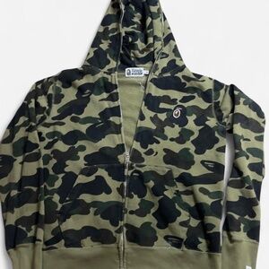 BAPE Men's Green and Khaki Hoodie